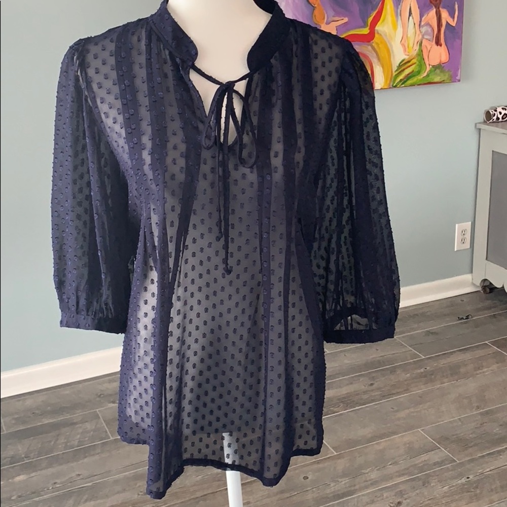 Navy blouse sheer with dots medium